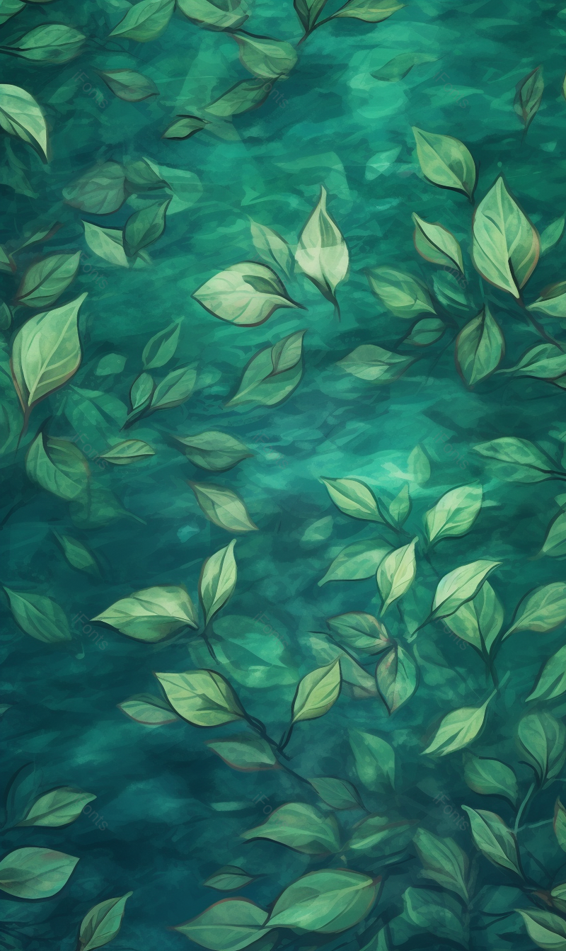 绿色树叶随波逐流手绘插画背景,插画/手绘图,插画/手绘图库,插画/手绘图下载,插画/手绘